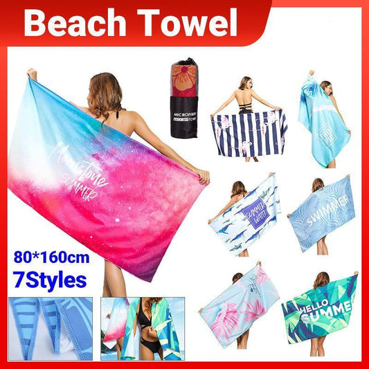 Sand Free XL Beach Towel + Bag Quick Dry Microfibre Compact Light Swimming - Grystal Green Leaf