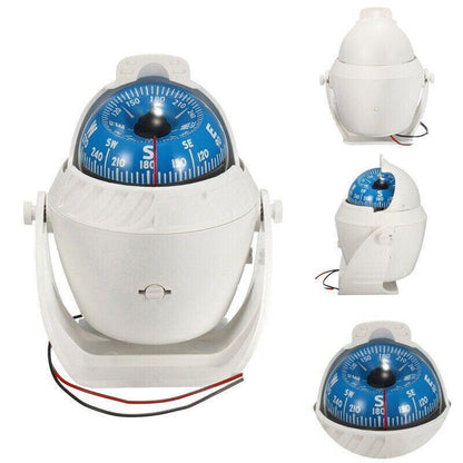 1Pc Boat Compass with Built In Light White 65mm Pivoting Card for Marine Use
