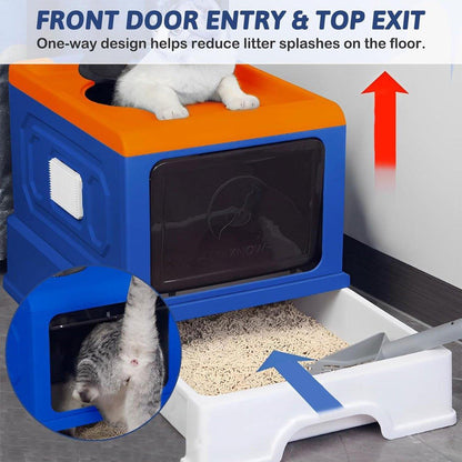 Folding Enclosed Cat Litter Box Foldable Drawer Toilet Anti-Splash Pet Supplies - Purple