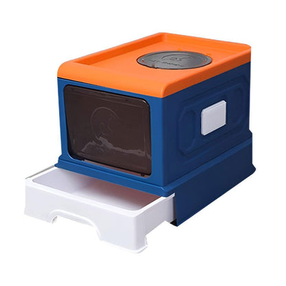 Folding Enclosed Cat Litter Box Foldable Drawer Toilet Anti-Splash Pet Supplies - Purple