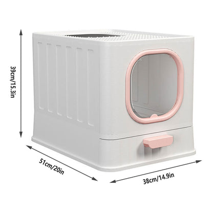 Pink Fully Enclosed Cat Litter Box Large Plastic Toilet for Cats with Lid Tray