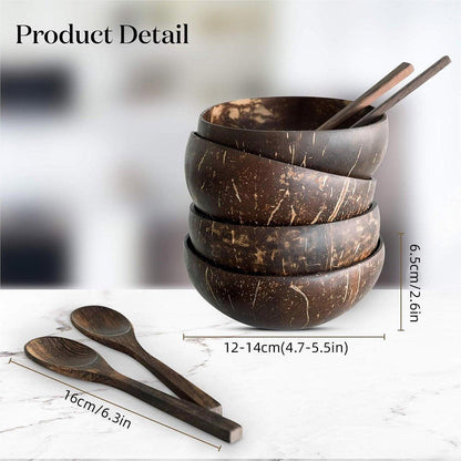 4Sets Natural Coconut Shell Bowls Tableware for Rice Dessert Salad