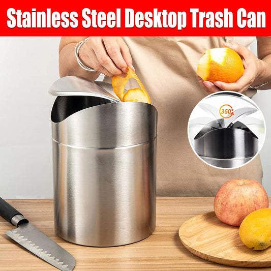 Stainless Steel Mini Desktop Wastebasket Organizer Compact Waste Bin for Office