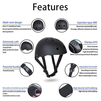 Black Bike Skate Helmet with Adjustable Fit Lightweight Protective Design 3 Sizes - S