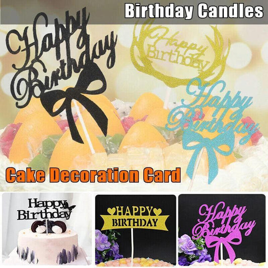 Happy Birthday Cake Topper Colour Printed Acrylic Party Decorations - Gold-Long Strip
