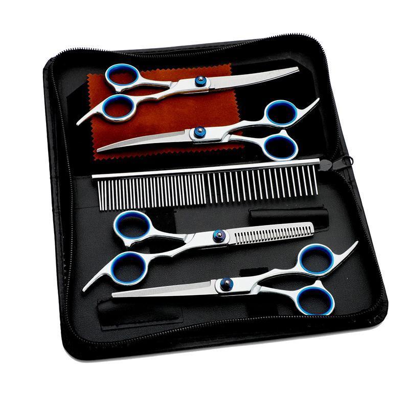 7PCS Pet Grooming Scissors Set Straight Curved Dog Cat Cutting Thinning Shears