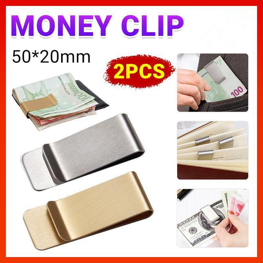 Clip Note Business Card Holder Stainless Steel Mens Wallet Metal - Silver