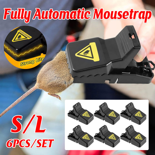 6pcs Rat Trap Automatic Reusable Mouse Catcher Snap Trap for Home Rodent Control - S