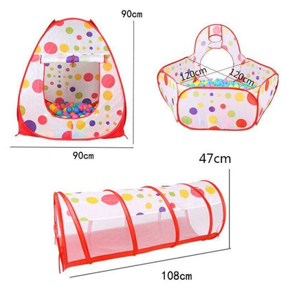 3 in 1 Play Tent Set with Tunnel and Ball Pit for Indoor and Outdoor Fun - Yellow Tent