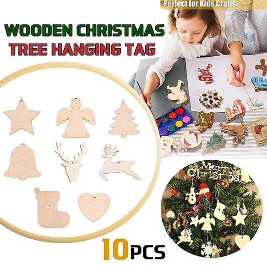 Wooden Christmas Hanging Ornament for Tree DIY Craft Decoration 10pcs - Deer02