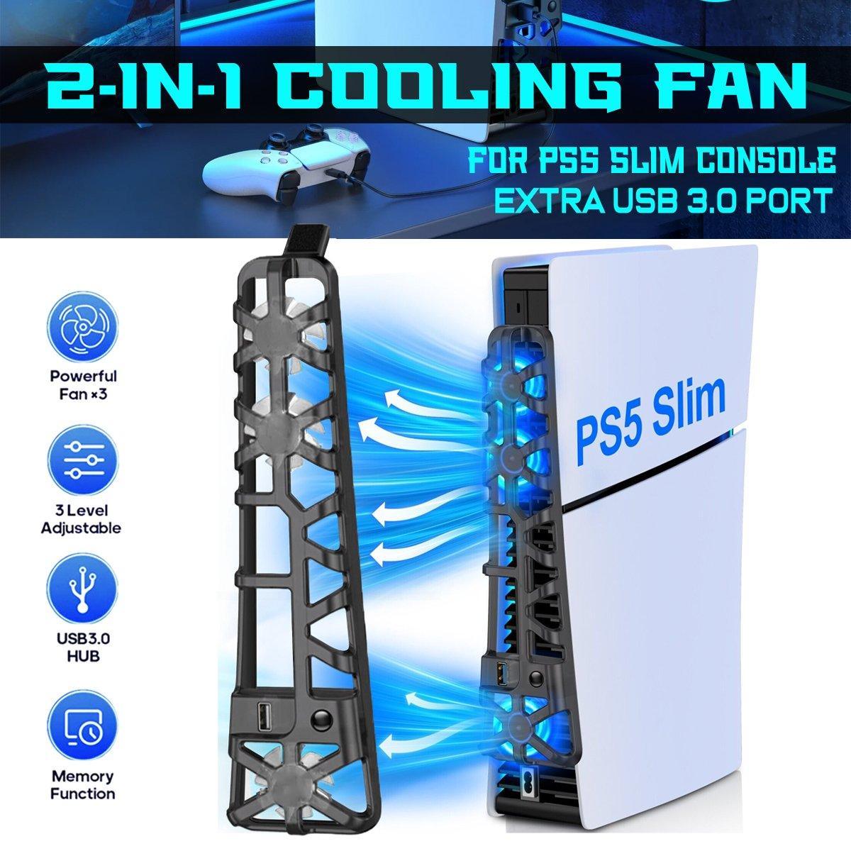 PS5 Slim Cooling Fan For PS5 Slim Disc/Digital Console Cooler Fan LED USB 3.0