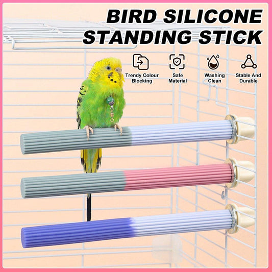 Non-Slip Silicone Parrot Perch Stand Stick Grinding Claw Bird Cage Accessories - White Grey