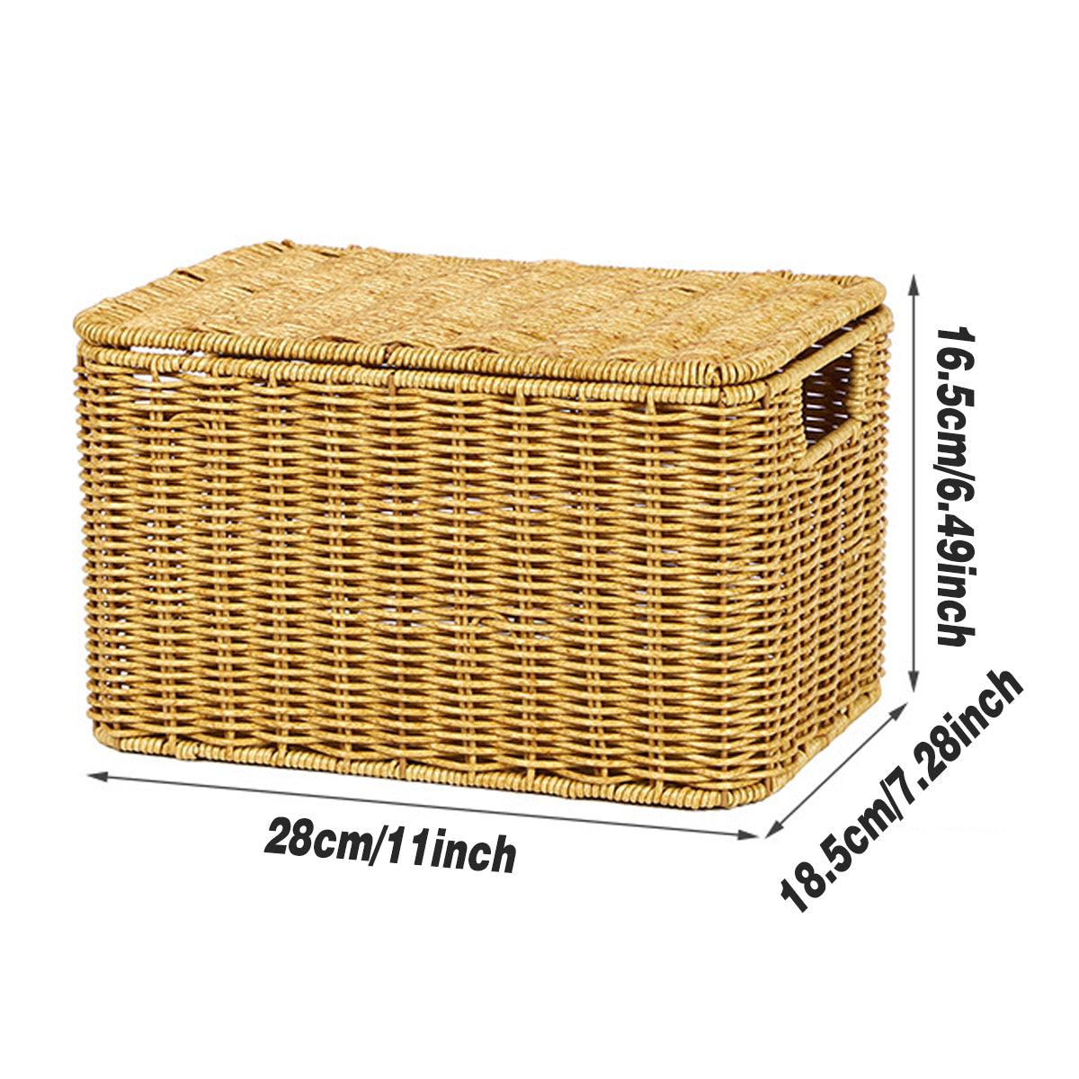 Storage Box Bedroom Organizer Faux Rattan Woven Basket with Lid Home