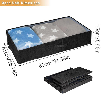 2PCS Black Foldable Storage Box Underbed with Lid Fabric Wardrobe Organizers