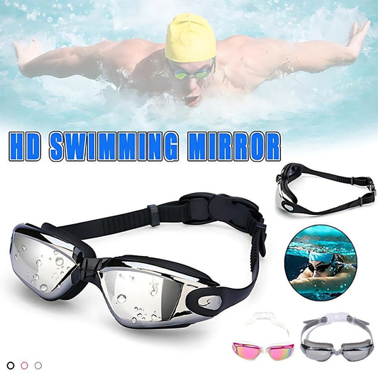 Unisex Swimming Goggles Waterproof Anti Fog Adjustable Swim Glasses for Men Women - Black