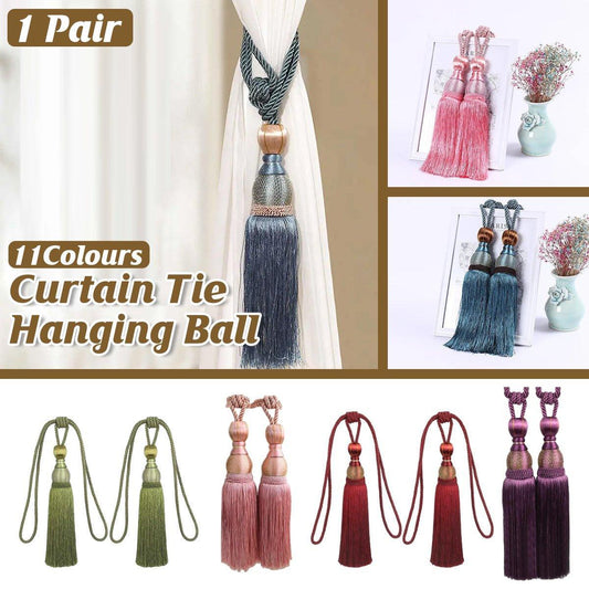 1pair Curtain Tiebacks Hanging Balls Tassel Rope Decorative Curtain Holders - Purplish Red