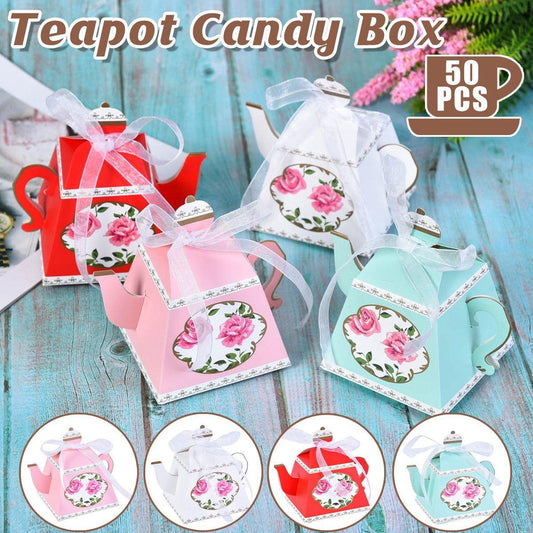50Pcs Teapot Candy Boxes Wedding Favor Gift Packaging Tea Party Decorations - Blue