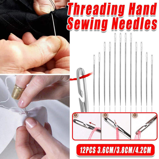 12PCS Easy Self Threading Hand Sewing Needles Assorted Sizes for DIY Stitching