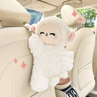 Car Tissue Box Multifunctional Hanging Drawer Box Cartoon Plush Sheep Design