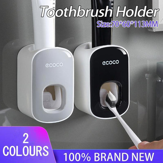 Ecoco Wall Mount Auto Ands Free Toothpaste Dispenser Automatic Toothpaste Squeez - Black