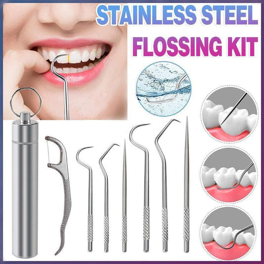 8Pcs Stainless Steel Toothpick Set Metal Flossing Portable Toothpick Box Holder