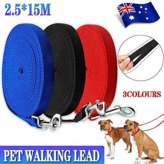 50Ft/15M Long Dog Lead Pet Puppy Leash Training Obedience Recall Walk Tracking - Blue