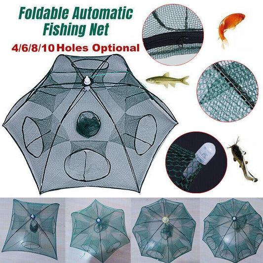 Large Fishing Net Fish Crab Yabbie Trap Minnow Crawfish Shrimp Cage Net Foldable - 10 Side 10 Holes