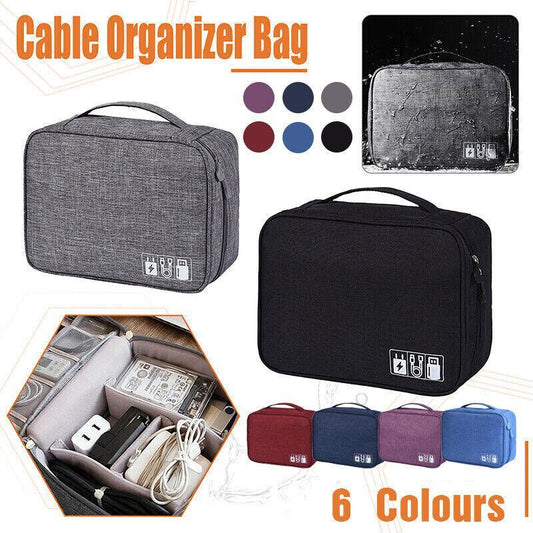 Cable Organizer Bag Charger USB Electronic Accessories Storage Travel Case - Navy