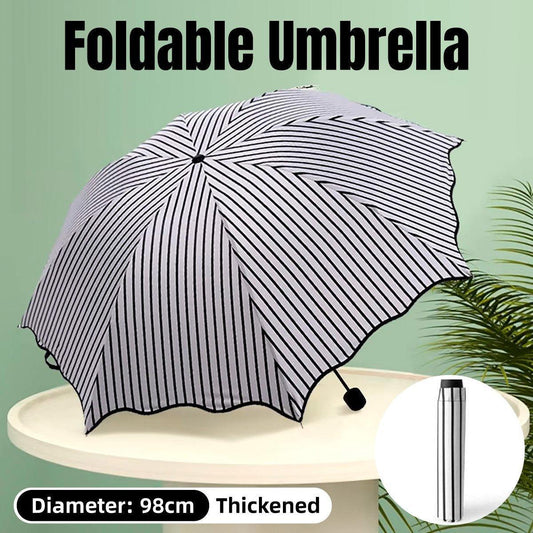 Stripe Sun Umbrella Rainy Folding Umbrella Women Sunscreen Black Rubber Sunshade