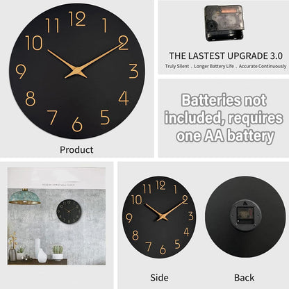 12 Inch Digital Wall Clock Simple Hanging Watch for Living Room Home Decoration - Black