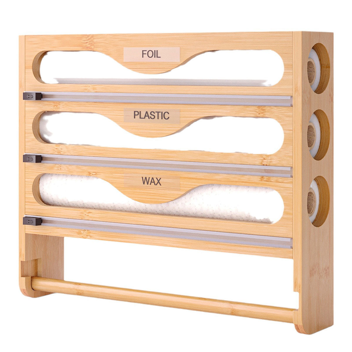 Wall Mounted Plastic Wrap Cutter Bamboo Multi Cell Kitchen Storage Box Organizer