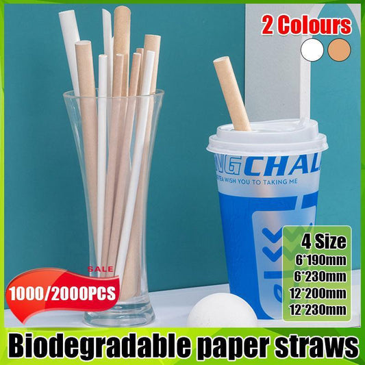 1000-2000pcs Colourful Paper Drinking Straws FOIL Metallic Party - White-6*190mm 2000PCS