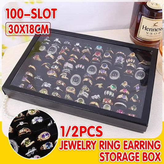 100 Slot Jewelry Ring Earring Storage Box Display Organizer Case Tray Holder - 1PC