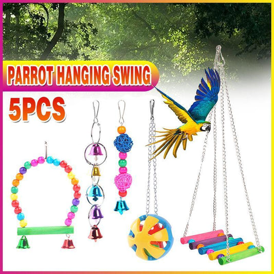 5PCS Hanging Parrot Toys Set with Swings and Ladders for Budgies Cockatiels Cages