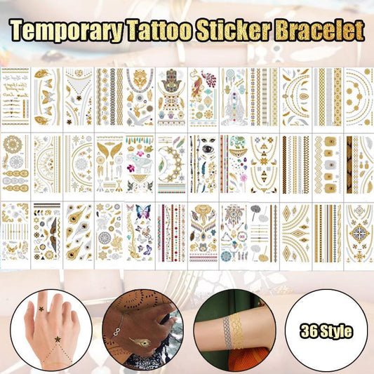 Women Lady Metallic gold silver color boho arm Body Temporary Tattoo Sticker Art - MTOM21