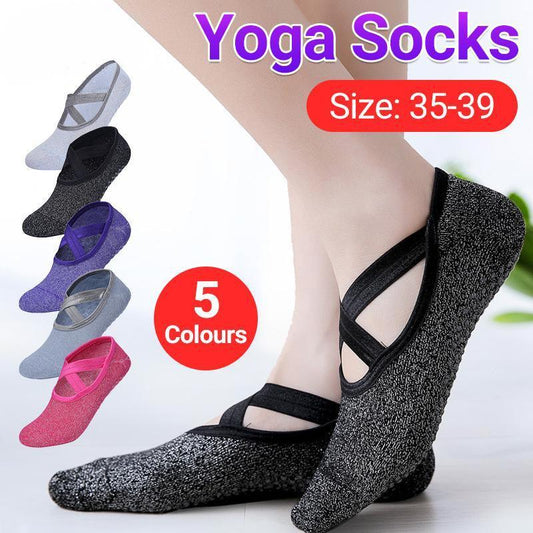 Yoga Socks Non Slip Pilates Ballet Grip Socks for Women Gym Fitness - Black