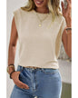 Beige Solid Textured Batwing Sleeve Crew Neck T Shirt - L