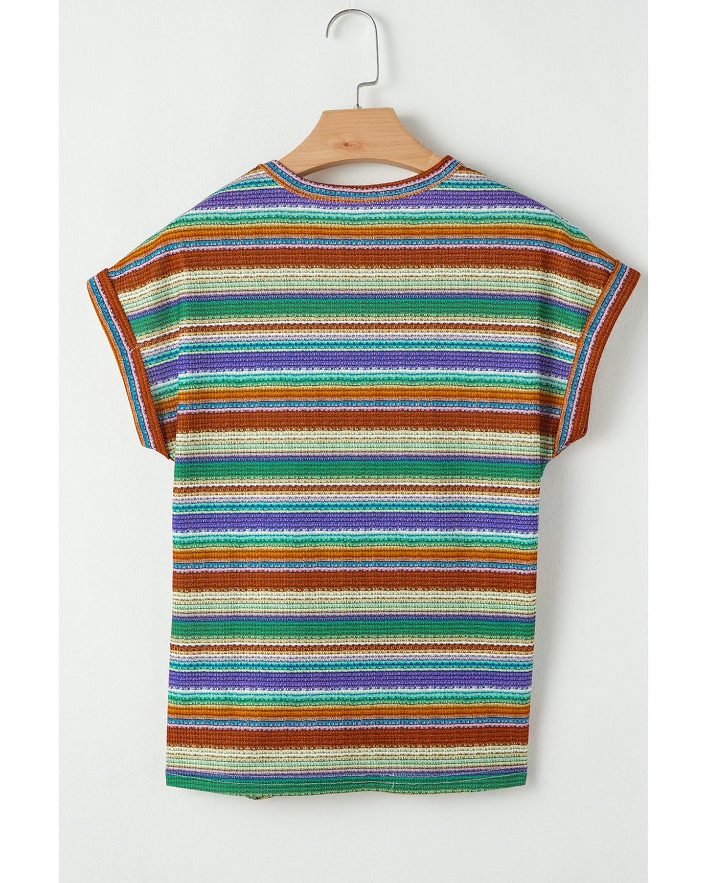 Multicolour Striped Pattern Twist Hem Short Sleeve Top - L