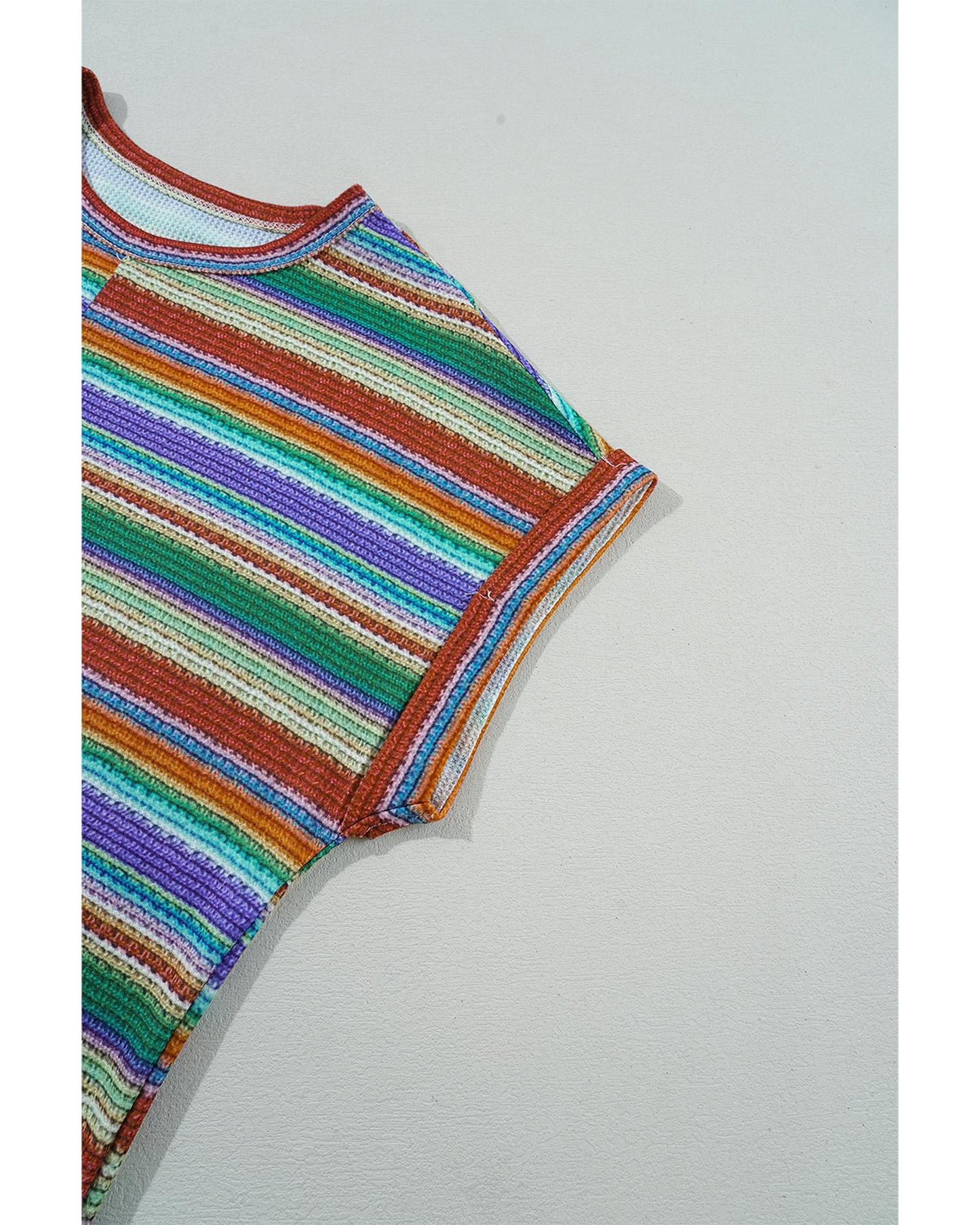 Multicolour Striped Pattern Twist Hem Short Sleeve Top - L