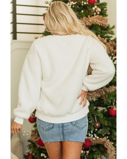 White Christmas MERRY & Bright Chenille Graphic Sherpa Sweatshirt - M