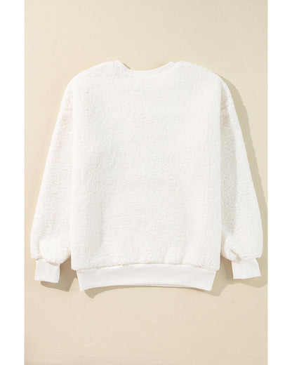 White Christmas MERRY & Bright Chenille Graphic Sherpa Sweatshirt - M