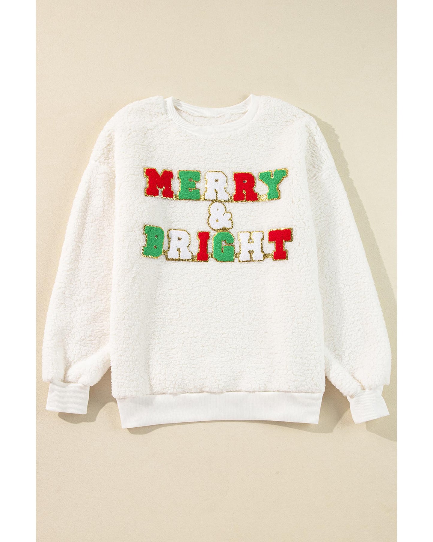 White Christmas MERRY & Bright Chenille Graphic Sherpa Sweatshirt - XL