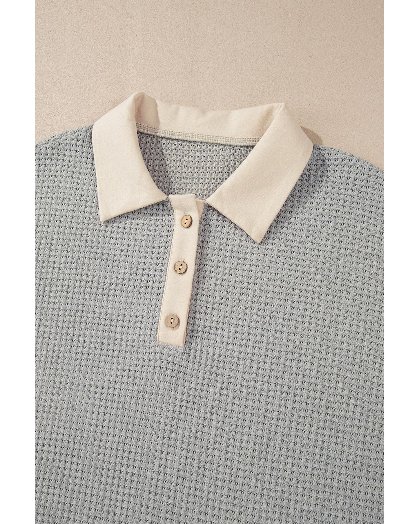 Khaki Textured Colorblock Collared Henley Top - L