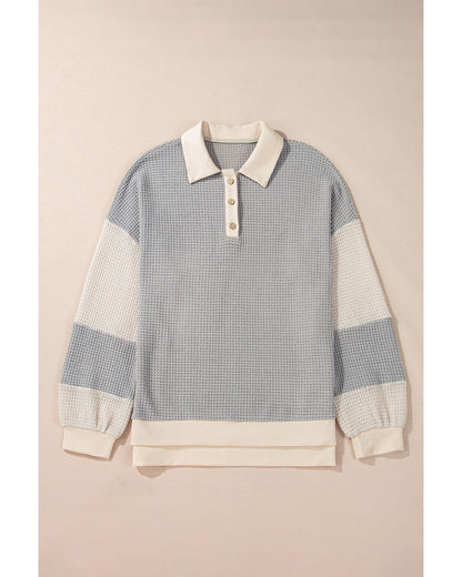 Khaki Textured Colorblock Collared Henley Top - L