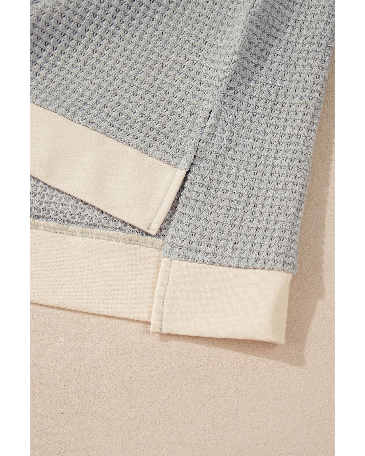 Khaki Textured Colorblock Collared Henley Top - S