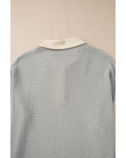 Khaki Textured Colorblock Collared Henley Top - XL