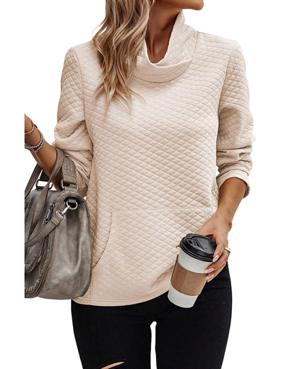 Apricot High Neck Kangaroo Pocket Quilted Sweatshirt - S