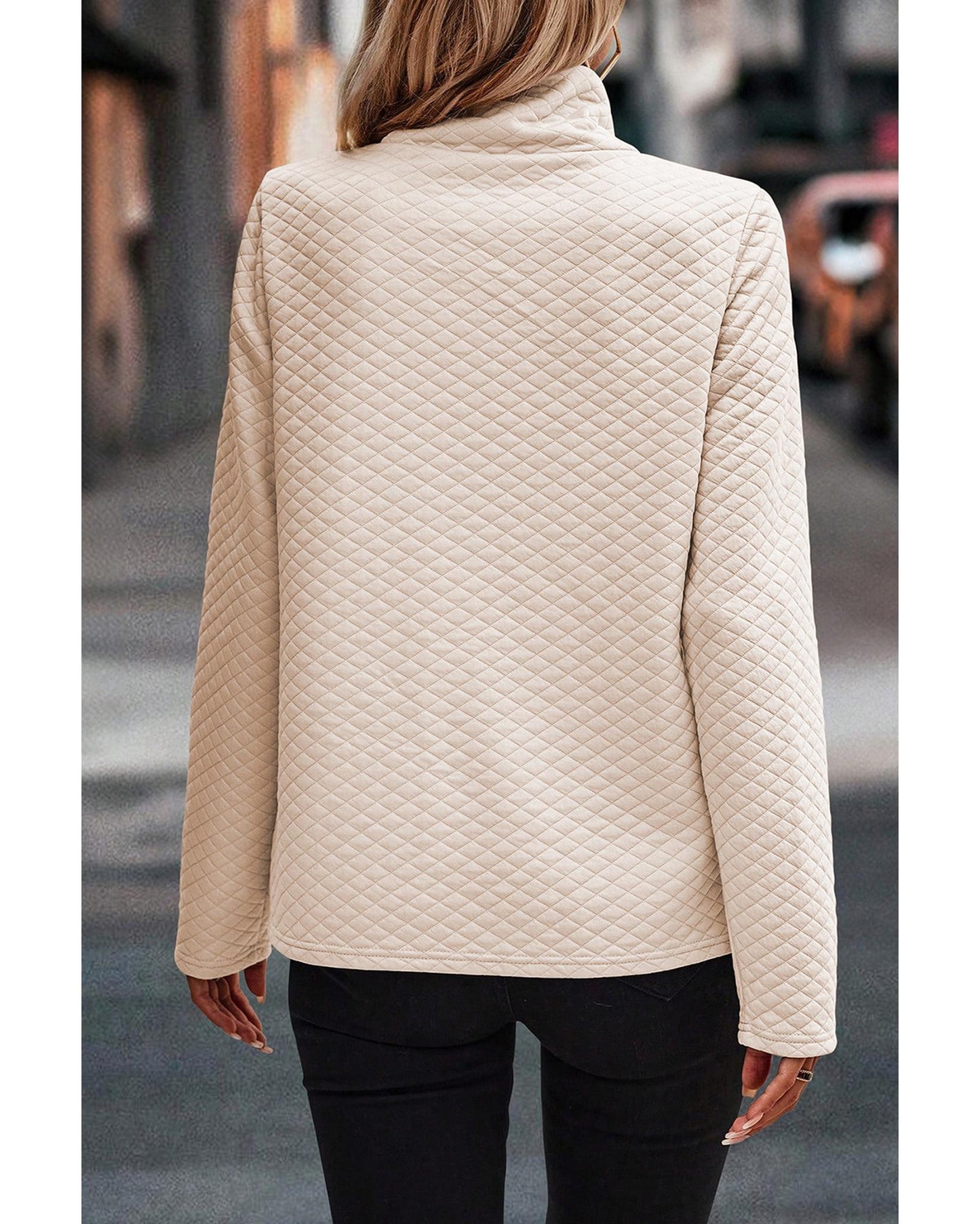 Apricot High Neck Kangaroo Pocket Quilted Sweatshirt - S