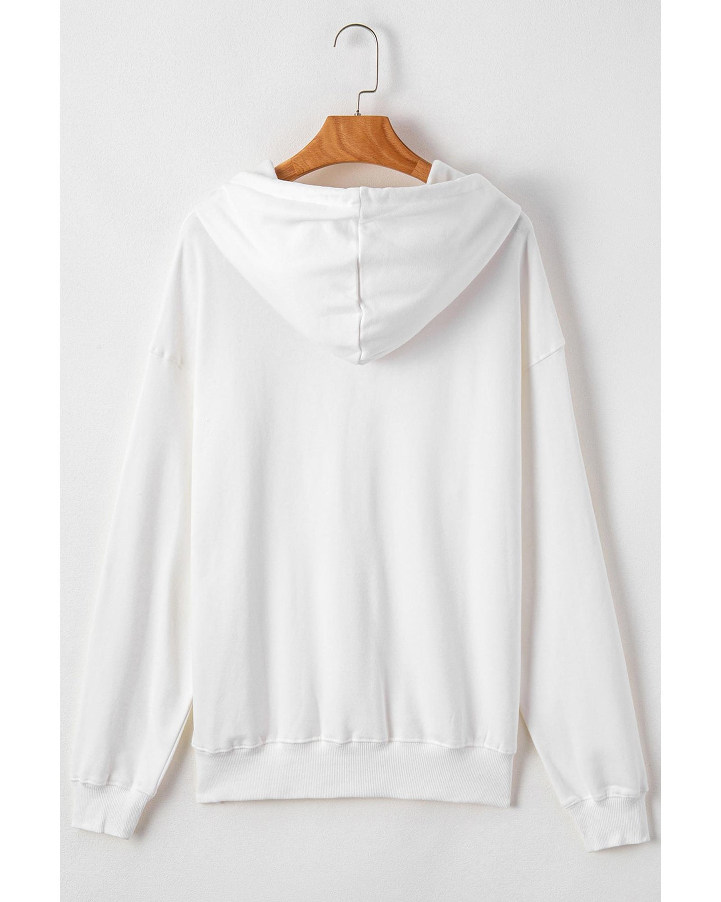 White Fleece Lined Kangaroo Pocket Drawstring Chunky Hoodie - L