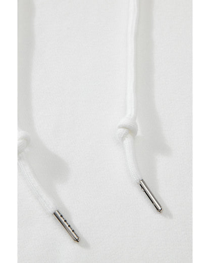 White Fleece Lined Kangaroo Pocket Drawstring Chunky Hoodie - L